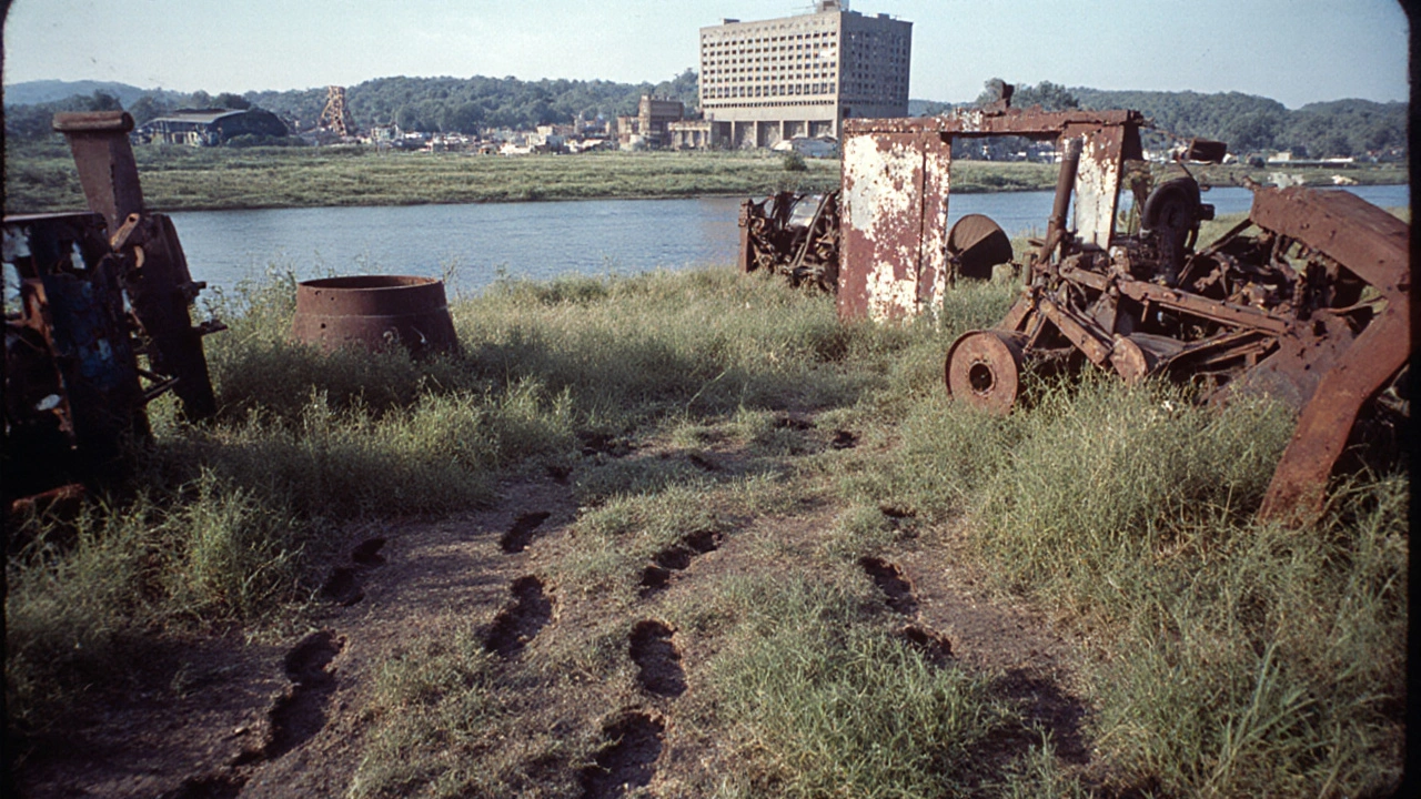 Abandoned 1980s steel mill site being transformed into park by clear blue river