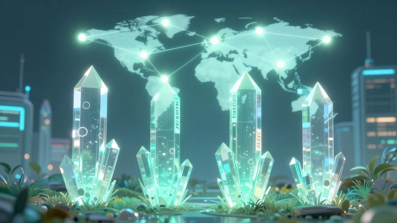 Conceptual art of four towers supporting a glowing globe representing healthcare.