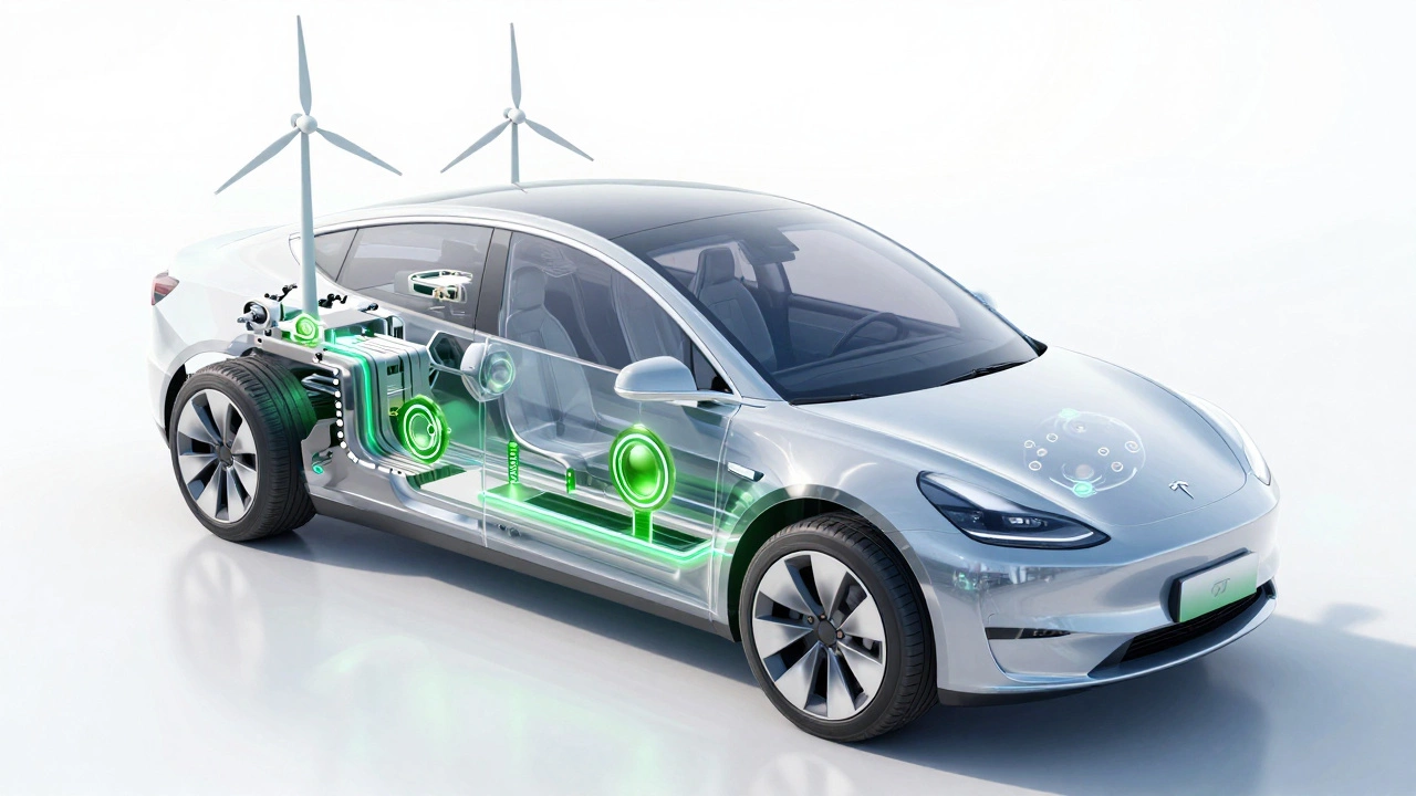 Futuristic concept art showing green steel technology supporting electric vehicle chassis design.