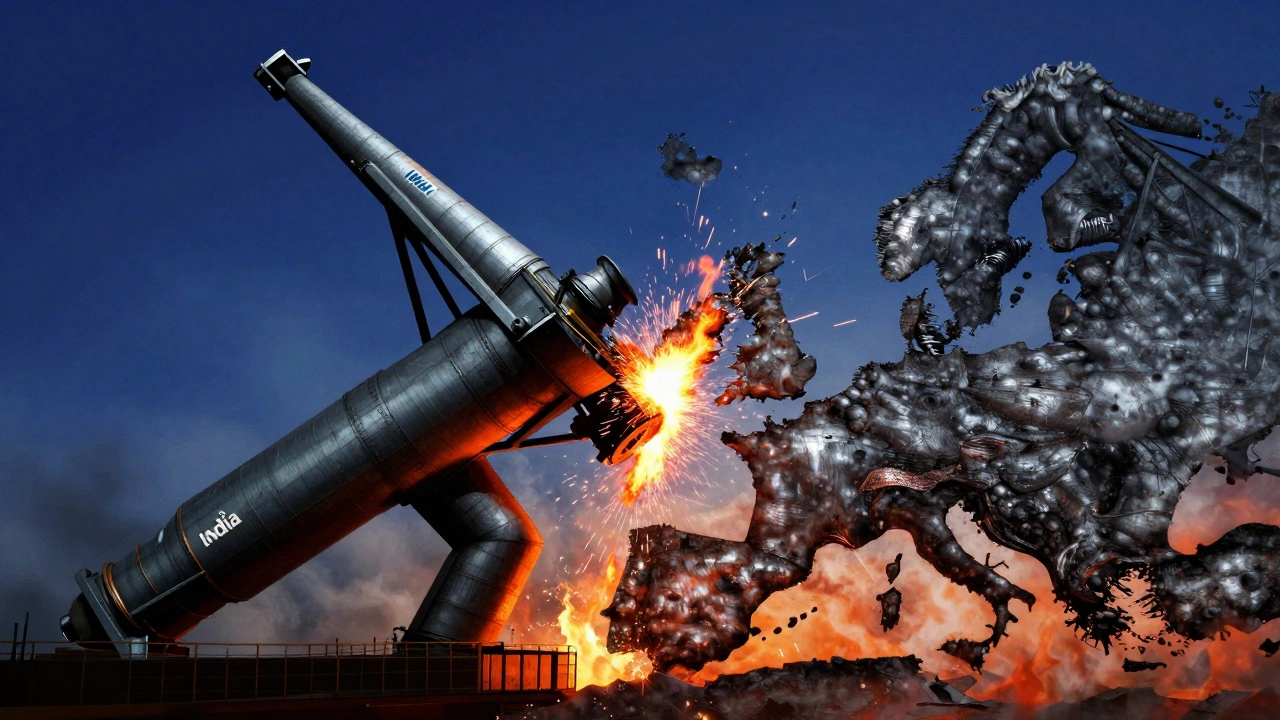 Abstract illustration of the ArcelorMittal merger forming a giant structure