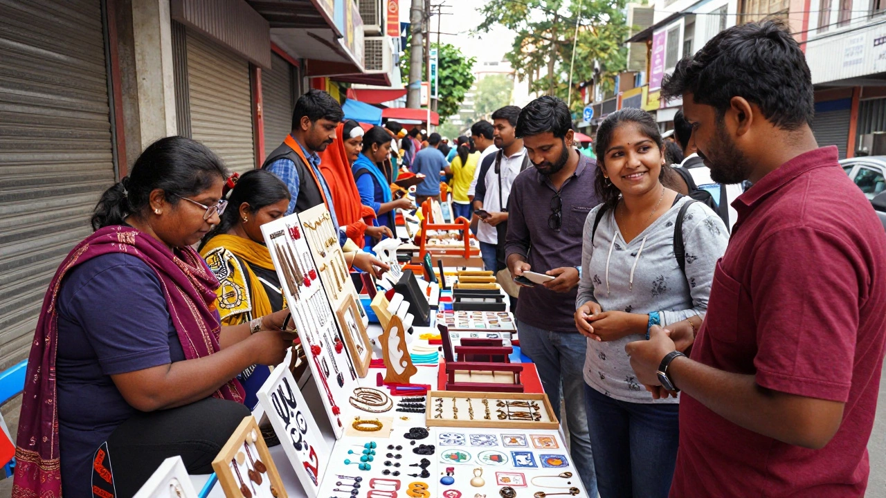 Local craft market stall selling handmade goods in India