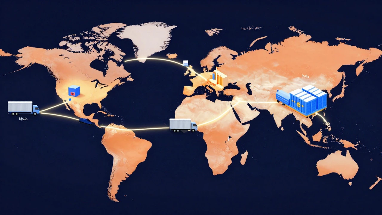 Global map illustrating manufacturing hubs and supply chain routes