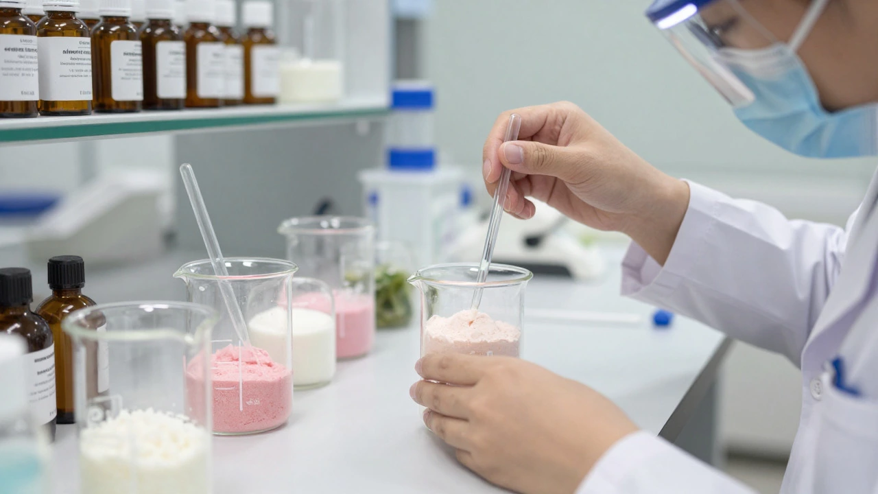Small-batch lab mixing ingredients for personalized health and wellness products